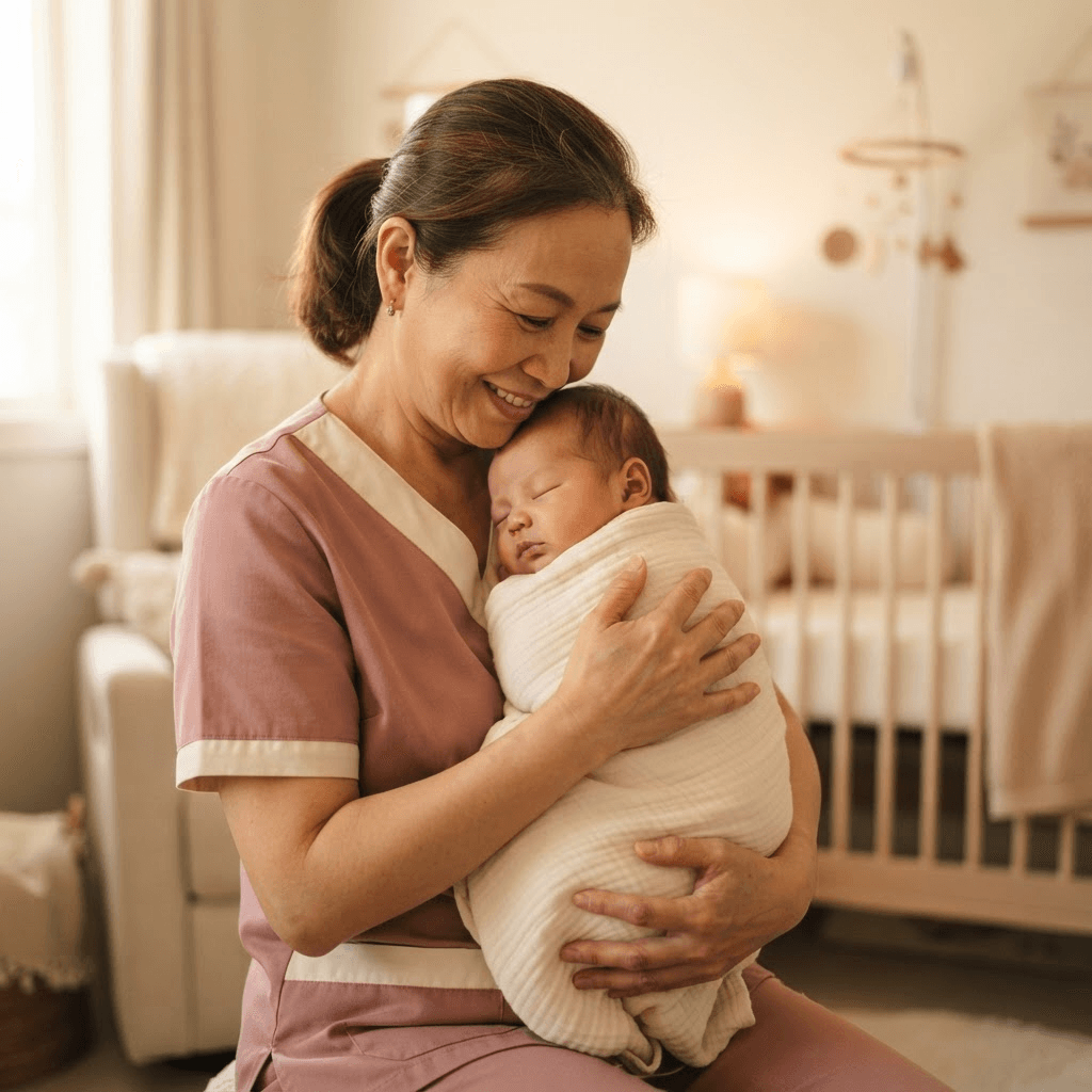 專業月子護士溫柔照顧初生嬰兒